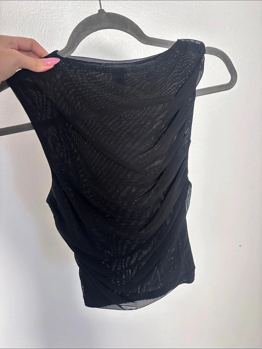 Forever 21 Black Mesh Draped Tank Top Size Small Like New